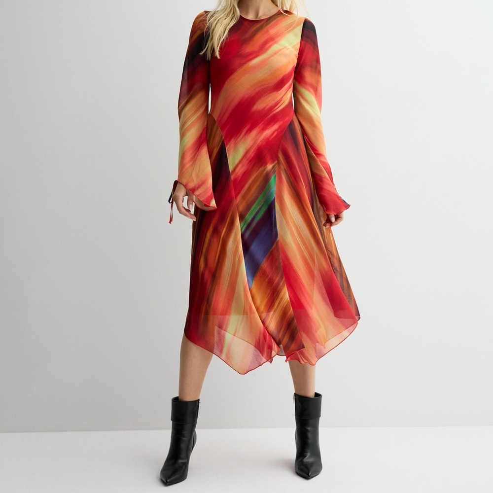 NWT INTEMPO Godette Ruffle Midi Dress Fairy Whimsigoth Y2K Romantic Chiffon Sz M